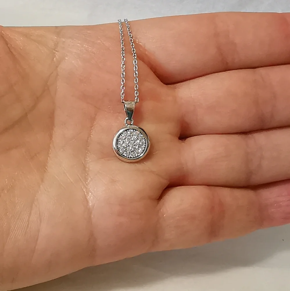 NWT Sterling silver pave cz disc pendant necklace - Picture 5 of 6